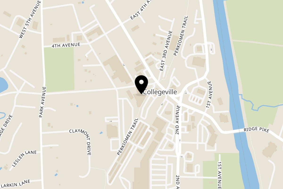 Map showing the location of Bonjung Sushi & Korean BBQ on 50 W Third Ave in Collegeville